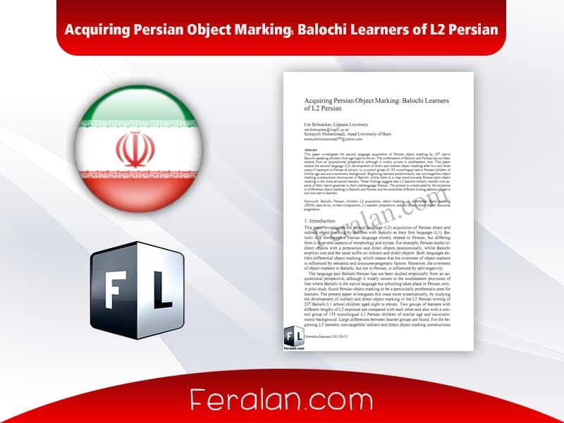 Acquiring Persian Object Marking Balochi Learners of L2 Persian